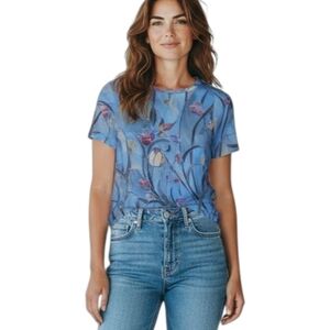 MISSLOOK Blue Floral Short Sleeve Top Sz.L EUC